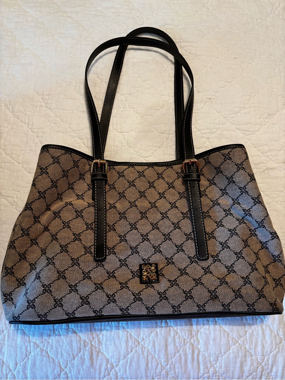Nine West Tan and Black Monogram Tote